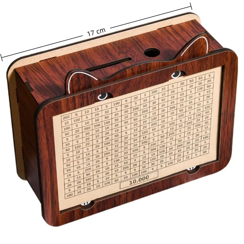 Деревянная копилка с дизайном мультяшного кота, многоразовая копилка с счетчиком целей, большая емкость, счетчик наличных, сейф