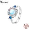 BAMOER из стерлингового серебра 925 пробы, ослепительное круглое кольцо с лунным камнем, кольцо на палец в виде морской звезды с кубическим цирконием для женщин, ювелирные изделия