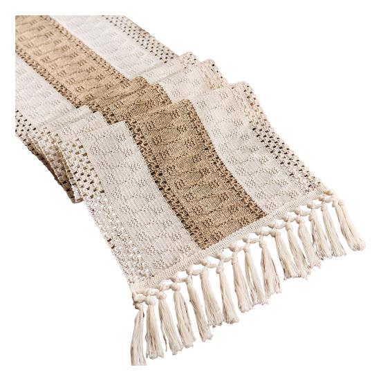 Yousheng Table Runner Color Block Long Strip Design Tassel Element Table Flag Easy To Clean Dining Table Decor Accessory