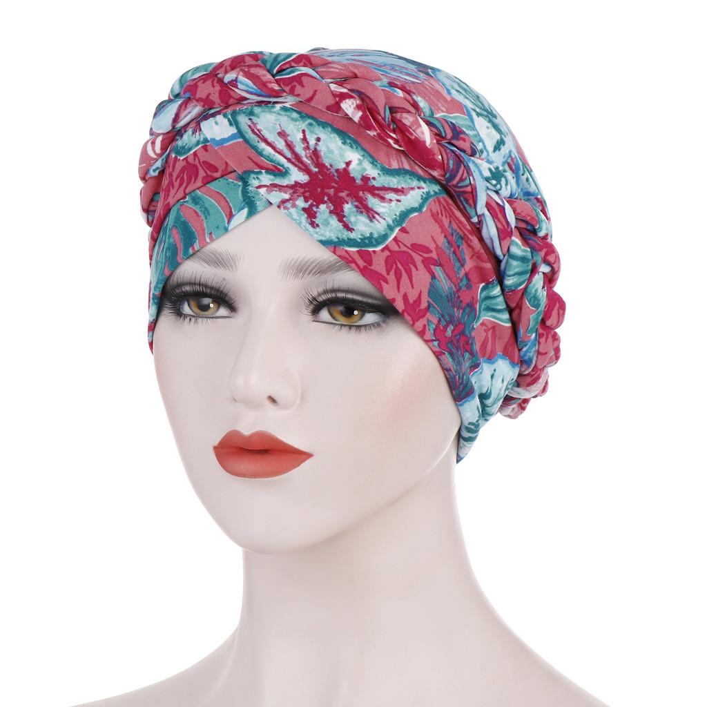 Women Floral Braid India Hat Muslim Ruffle Chemo Turban Wrap Cap