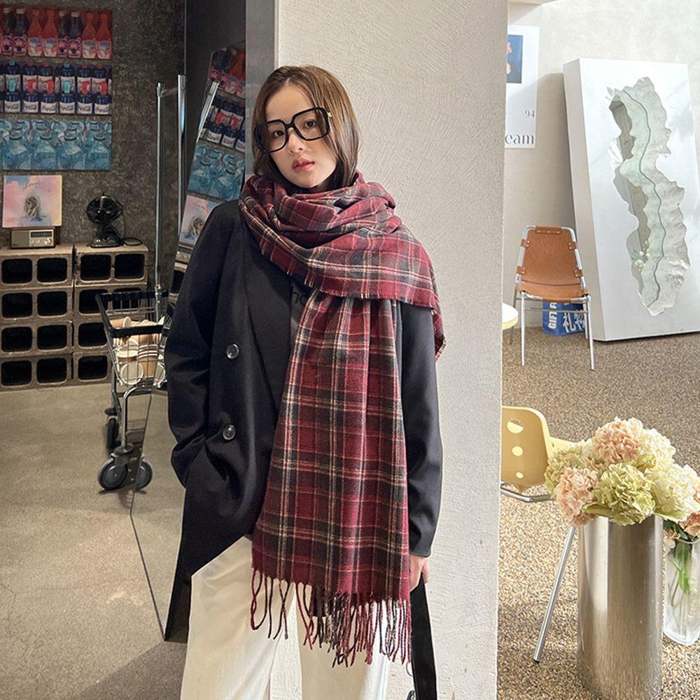 180*68cm Imitation Cashmere Scarf Vintage Plaid Printed Mujer Foulard Blanket Autumn Winter Warm