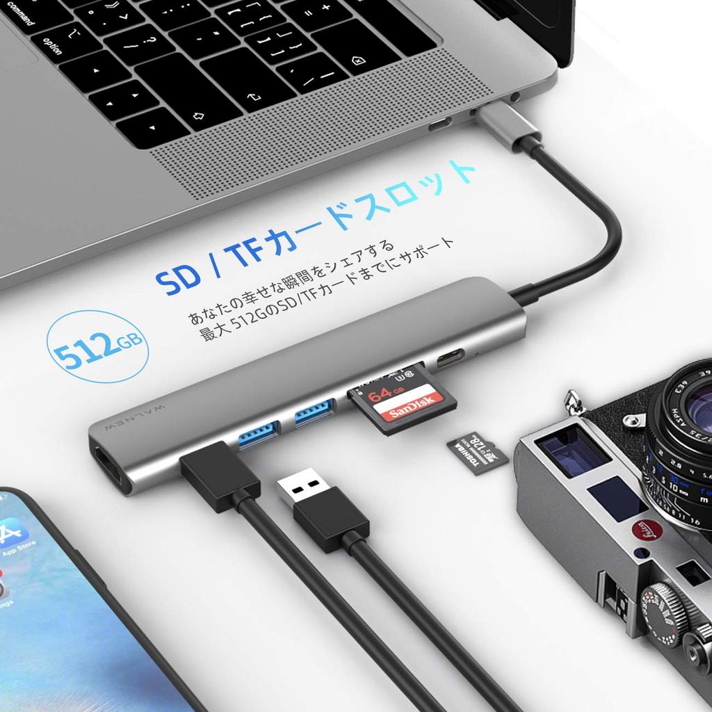 USB C Hub WALNEW Адаптер-конвертор USB Hub 4K Выход 100 Вт PD Порт для зарядки Концентратор Устройство чтения карт SD Адаптер-конвертор USB C HDMI Совместим с MacBook