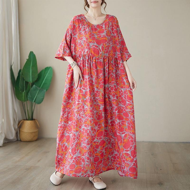 Летнее тонкое хлопковое льняное художественное свободное простое платье средней длины для женщин повседневные платья