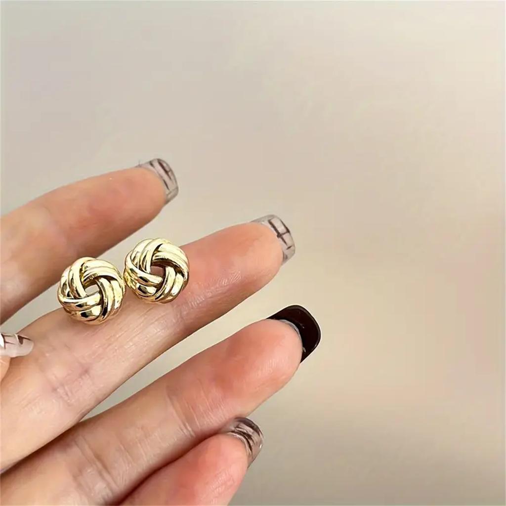Minimalist Style Twist Knotted Stud Earrings Pure Color Alloy Ear Jewelry Decorations For Women Daily Wear.