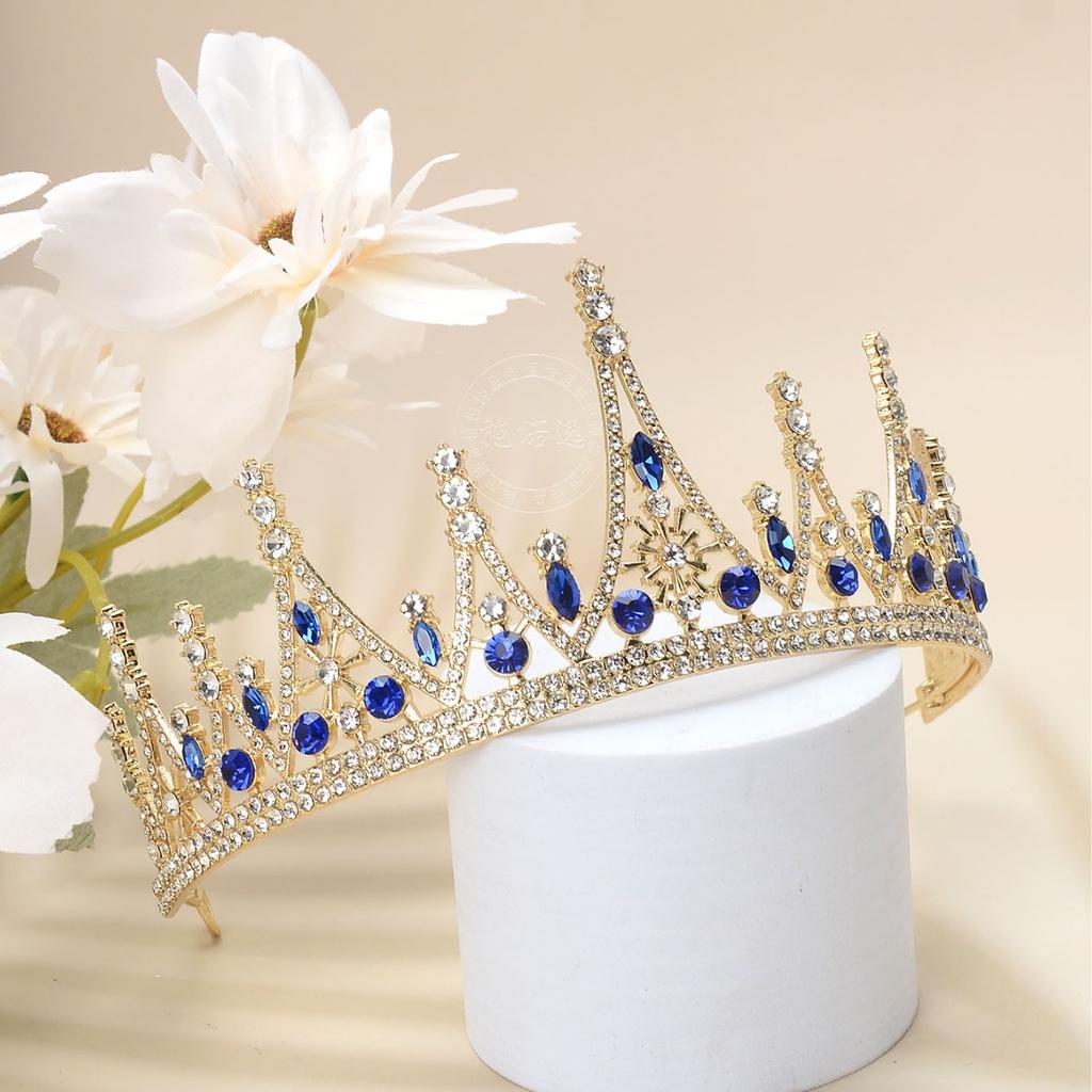 Корейские свадебные украшения из сплава, синие аксессуары для волос, корона, подружка невесты, принцесса, свадебный банкет, танцевальные аксессуары, головной убор, тиара