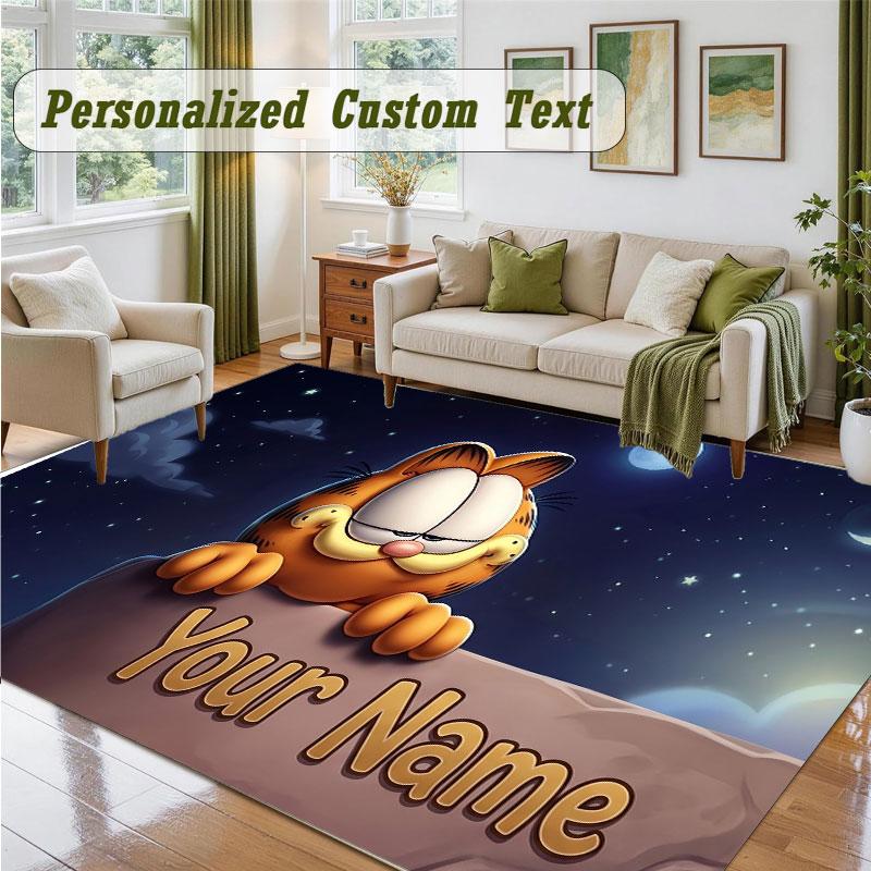 Crystal Velvet Square Rug Custom NameGarfield Pattern Non Slip Home Floor Decor Rug