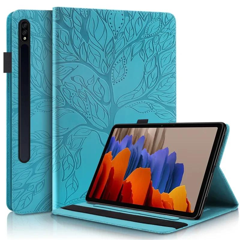 Чехол для Samsung Tab S9 FE Case 10,9 дюйма с тиснением в виде дерева, из ПУ-кожи, с откидной крышкой, для Funda Galaxy Tab S9 FE S8 S7 Case 11"