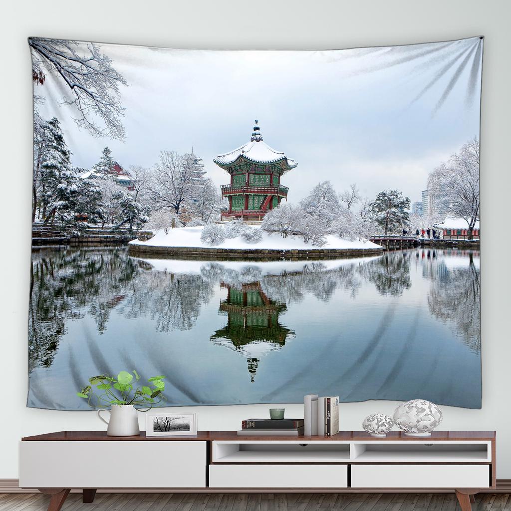 Зимний лес, снежный принт, гобелен с узором, домашняя спальня, гостиная, декор стен общежития, тканевый гобелен