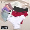 FINETOO 3PCS Women Cotton Underwear Panties Sexy Lace Brazilian Briefs Low-Waist Cross Belt Hollow Out Solid Color Cozy Lingerie
