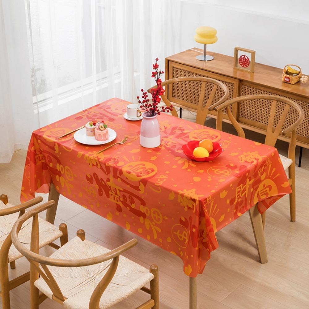 Thickened Chinese New Year Table Cloth PEVA Red Festive Table Cloth  New Year Party Supplies