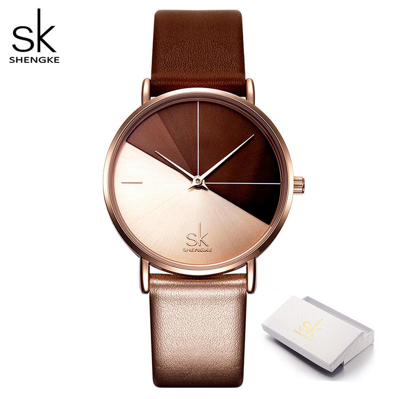 SK Роскошные кожаные часы Женские креативные модные кварцевые часы для женщин Наручные часы Подарочные часы