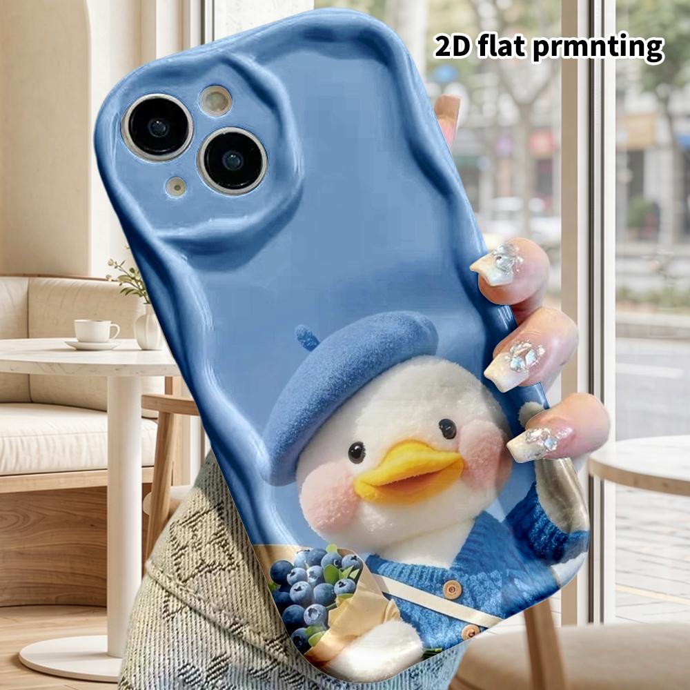 Phone case: 2D flat design suitable for iPhone 18 17 16 15 14 13 Pro, couple style, blueberry little duck, Christmas and Halloween gifts