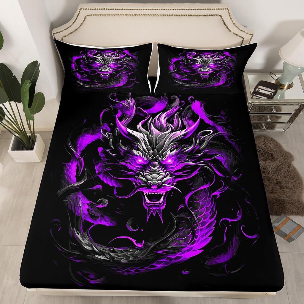 Матрас с рисунком льва, трехпредметный, цифровая печать, для пары, черный, золотой, корона, покрывало, постельное белье