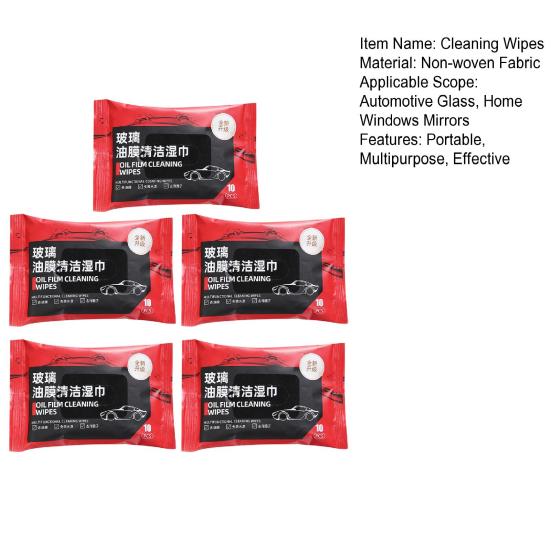 5 Pcs Car Glass Cleaning Wipes Portable Windshield Cleaner Wipes Multipurpose Oil Film Cleaning Wipes for Automotive Glass Home Windows Mirrors