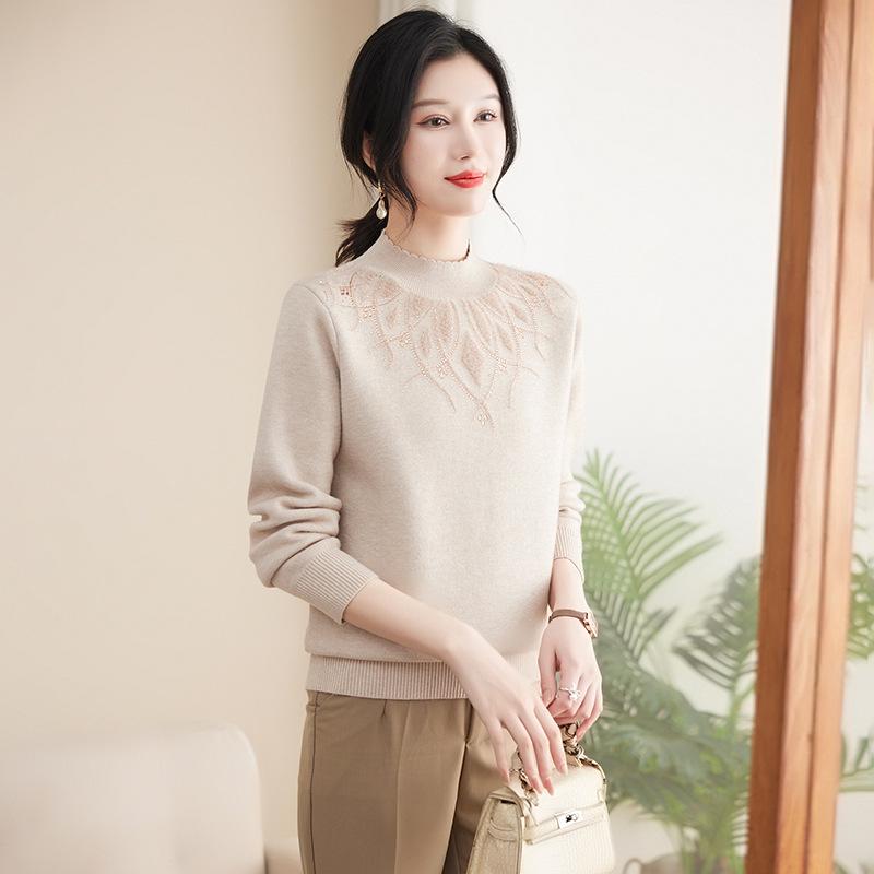 Мамина одежда Флисовый свитер: Осенне-зимний базовый топ с полувысоким воротником для женщин среднего и старшего возраста - Теплое нижнее белье.