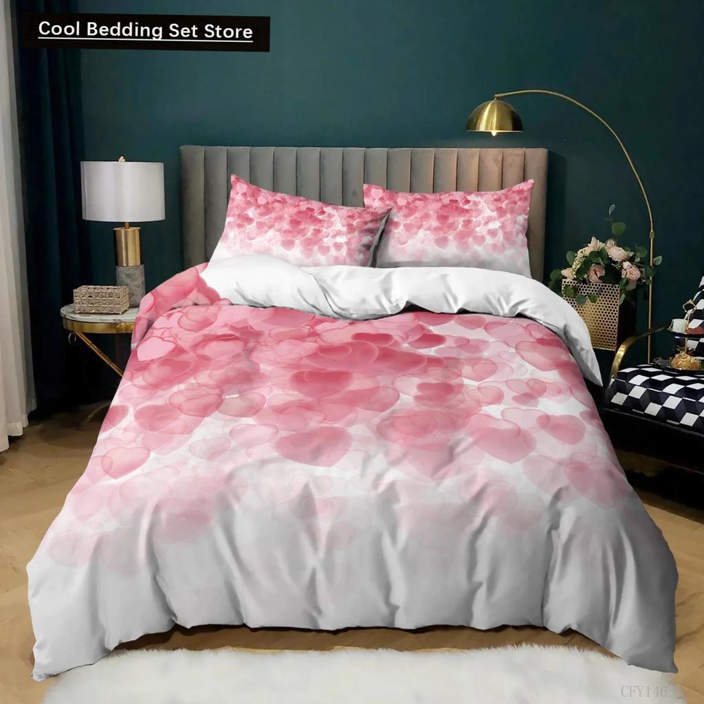 Room Decor Home Bedding Sets 2/3pcs Red Heart Printing Queen Size Pillowcase Duvet Cover Set Polyester Bedclothes