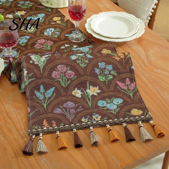Elegant Dining Table Runner Jacquard Floral Runner, Vintage with Tassel Edges, Classic Style Farmhouse for Wedding Baby Shower Decor Charming