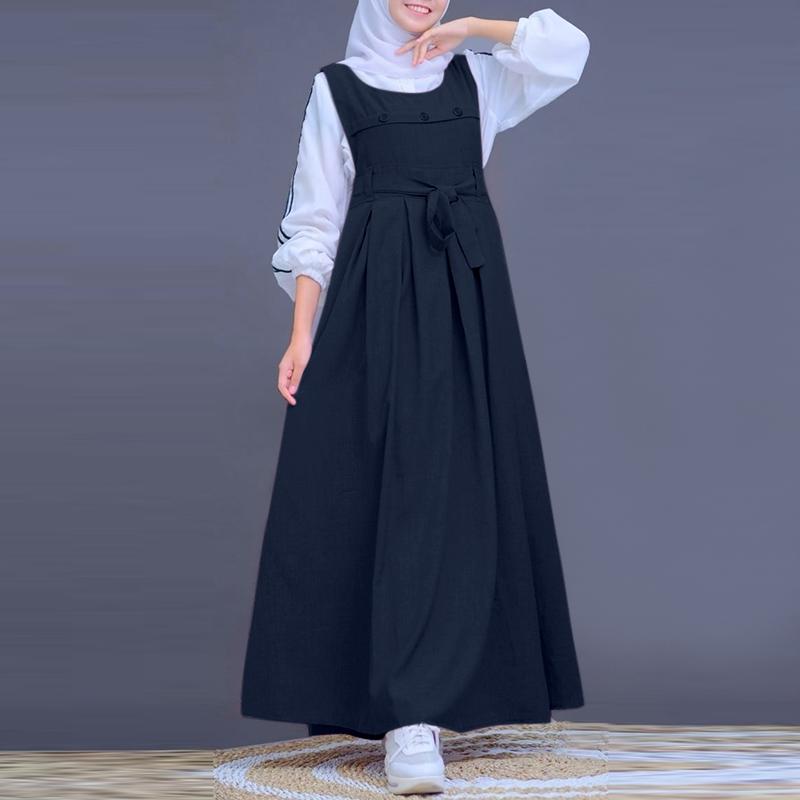 ZANZEA Женский свободный повседневный комбинезон в стиле ретро без рукавов с круглым вырезом, длинное платье