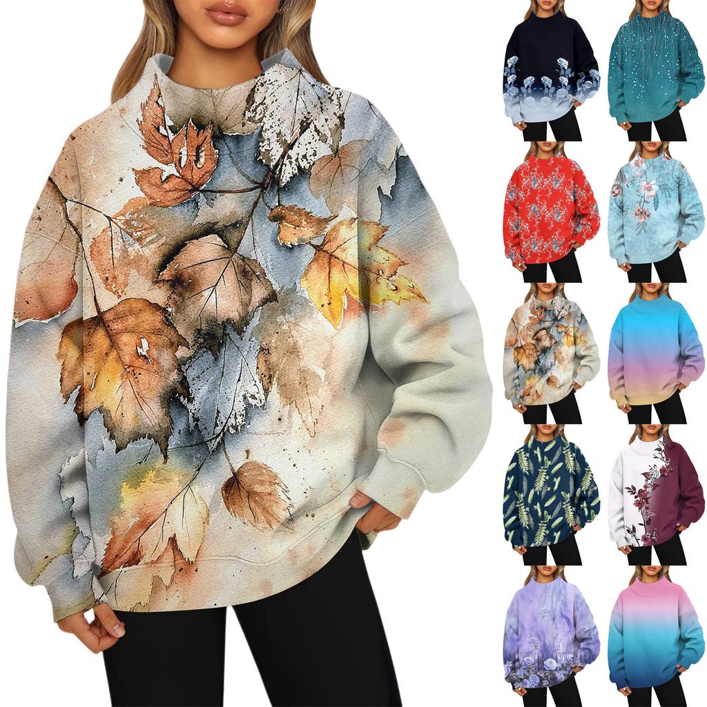 Женский свитшот с воротником-стойкой, осенний, удобный, оверсайз, нарядный пуловер, свитшоты без капюшона, уютные топы с высоким воротником