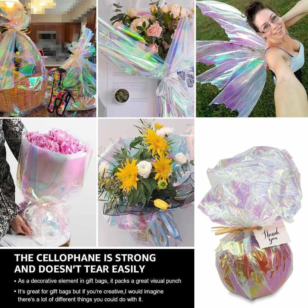 Colored Cellophane Film 15mX40cm Cellophane Sheet Thick Wrapping Paper Wrapping Roll Rainbow Cellophane Gift Basket Flower Wrapping Paper Hologram