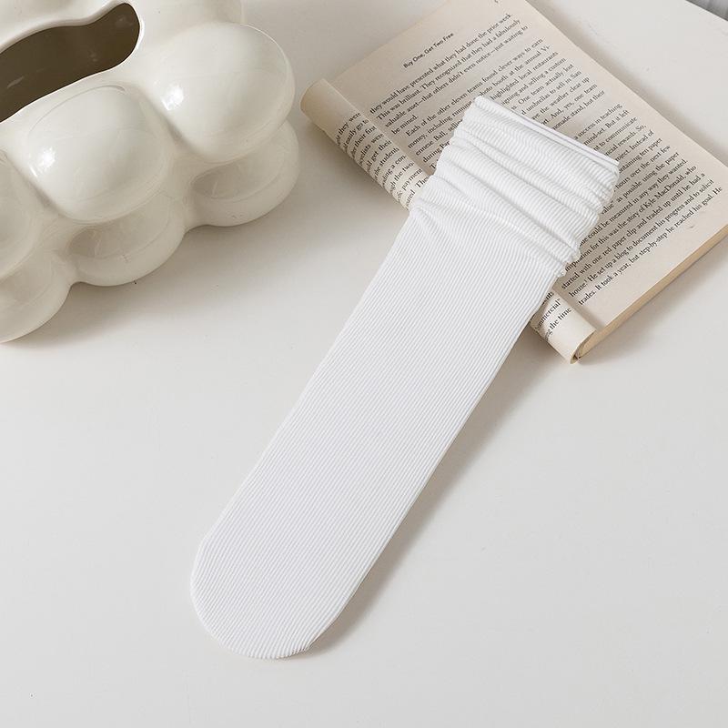 Женские белые носки до середины икры из ледяного шелка: Тонкий, Однотонный, Вельвет, Весна/Лето