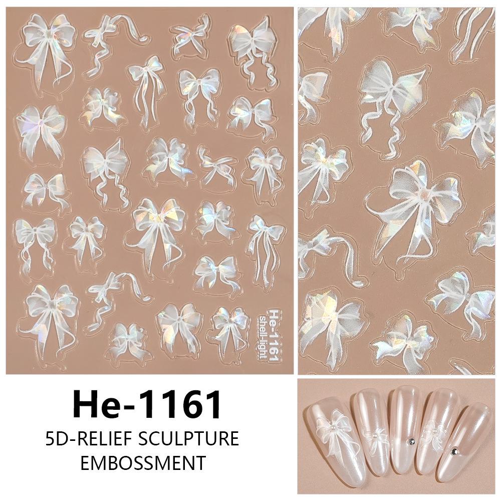 Красные 5D Тисненые Наклейки для Ногтей с Бантиком - He-1167