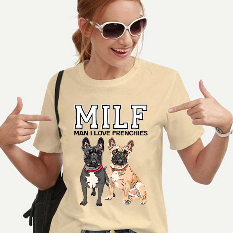 Забавные женские футболки MILF MAN I LOVE FRENCHIES, топы в стиле Харадзюку, летняя женская футболка, футболка с французским бульдогом для женской одежды