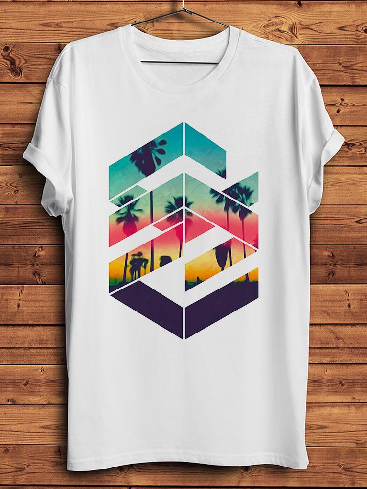 Sunset Sunrise Palm Beach Funny Nature Style T Shirt Unisex White Casual Unisex Short Sleeve Tshirt Homme Breathable Print