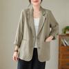 Autumn Vintage Long Sleeve Cotton Linen Blazer Suits Casual Women Spring Thin Suit Jacket