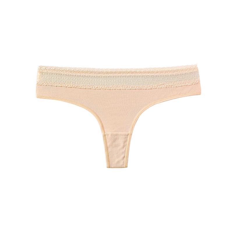 Sexy Women's Cotton Thong Low-Waist Lace Trim G-String Soft Breathable Snug-Fit Panties