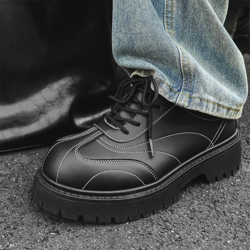 Мужские лоферы на платформе, деловая обувь с английской пряжкой. Повседневная обувь. Туфли с большим носком.