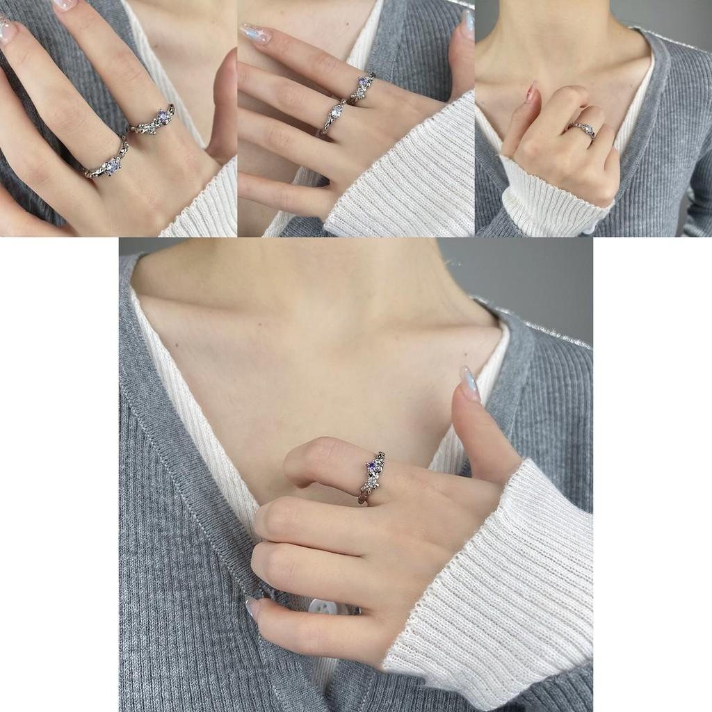 Purple Fashionable Zircon Open Ring With Adjustable Copper Construction For Womens Style