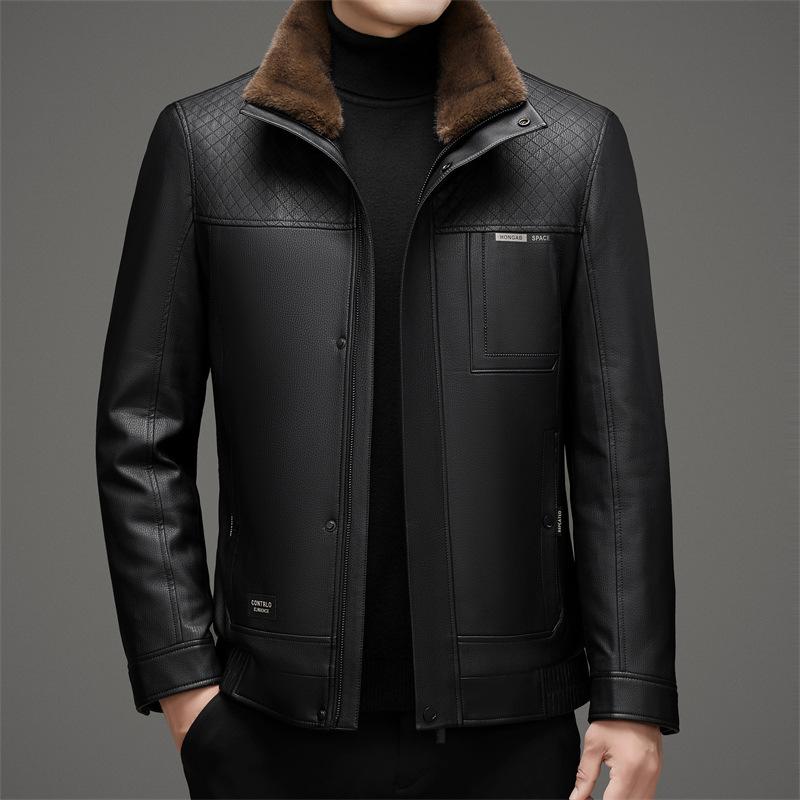 Новая зимняя утолщенная куртка из натуральной кожи со съемной подкладкой и мехом, универсальная кожаная куртка для мужчин среднего возраста