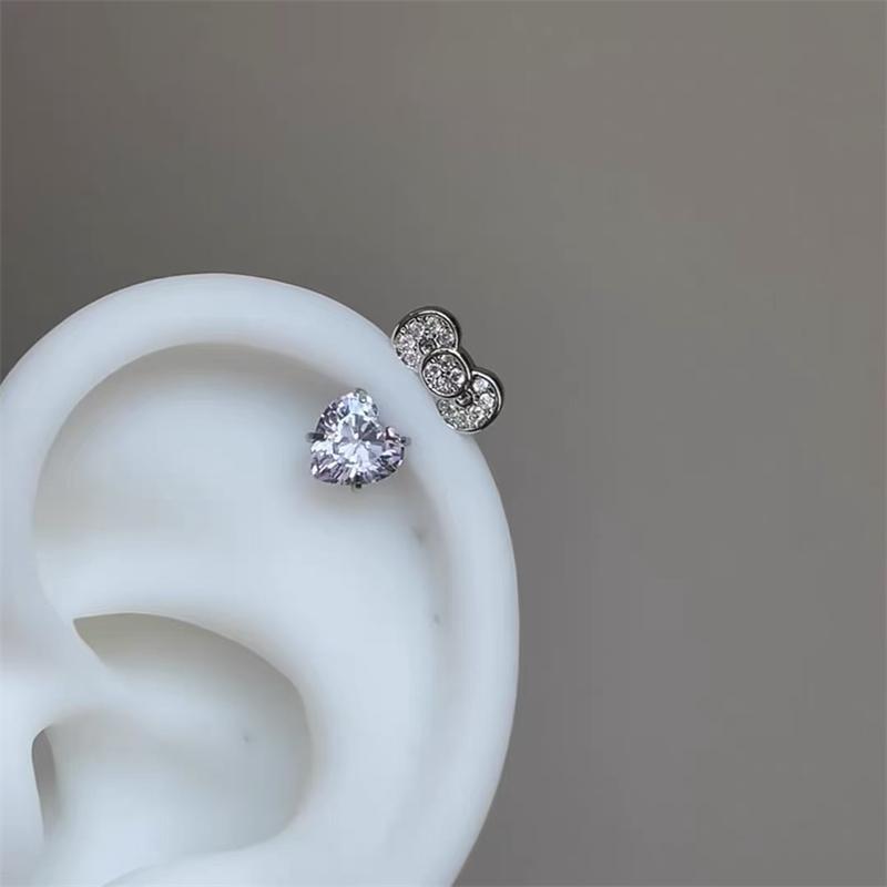 1pcs Quality Shiny Cross Zircon 316L Stainless Steel Ear Bone Nail Silver Earring for Women Cochlear Accessories