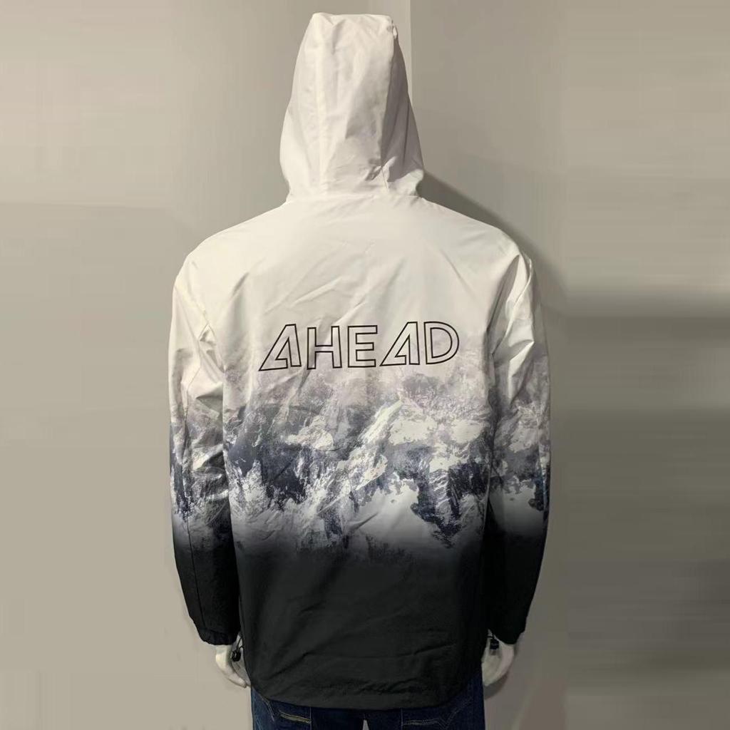 Мужская двусторонняя куртка с капюшоном и градиентным пейзажным принтом