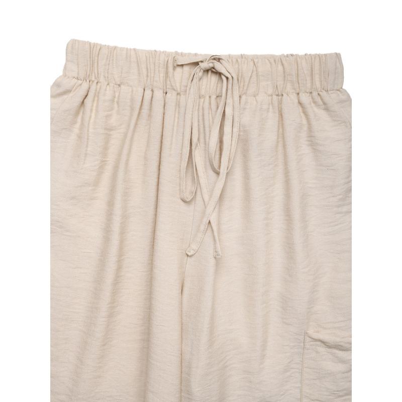 Женские летние новые повседневные прямые брюки с высокой талией и карманами на резинке