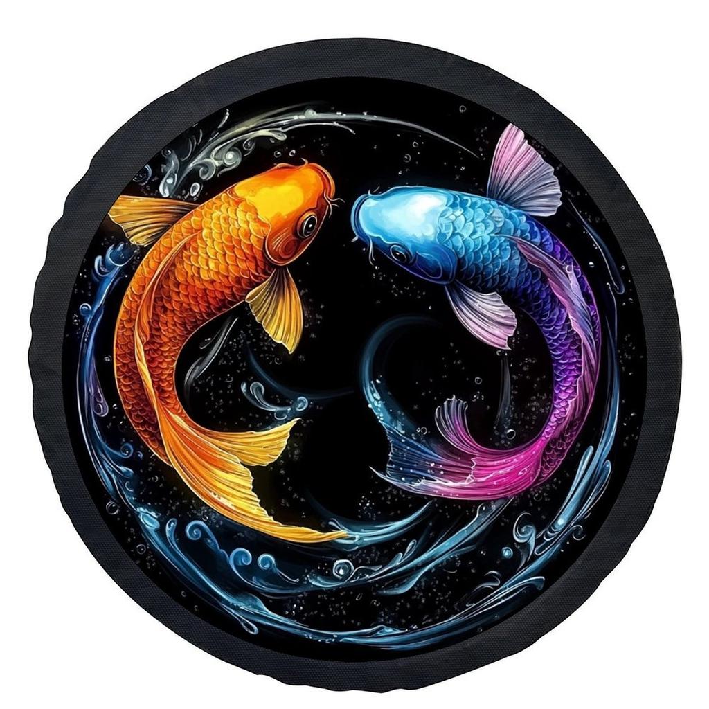 1pc Yin Yang Koi Fish Designed Tire Cover Wheel Cover, Fashionable Universal Wheel Cover Tire Cover Wheel Protection Cover, Suit
