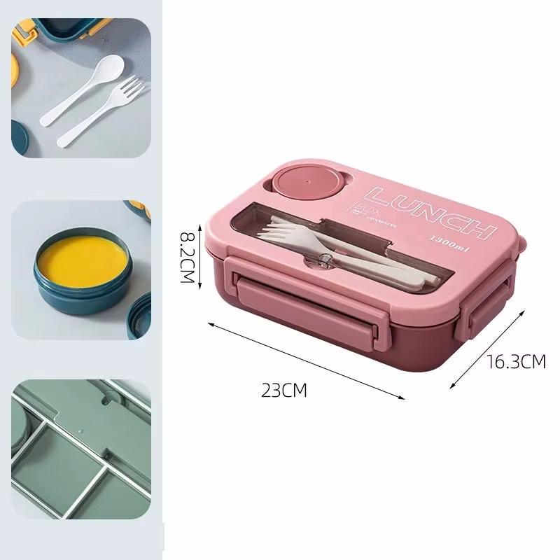 Student Lunch Box Double-layer Portable Compartment with Lids Leak-Proof Microwave Food Storage Carrying Handle Bento Boxes