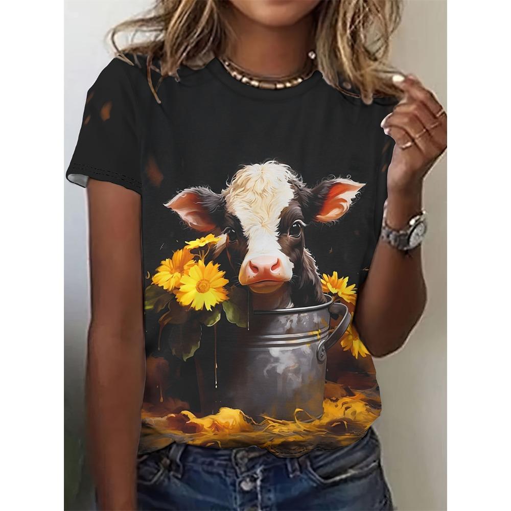Женская забавная повседневная футболка с 3D-принтом животных, короткими рукавами и круглым вырезом