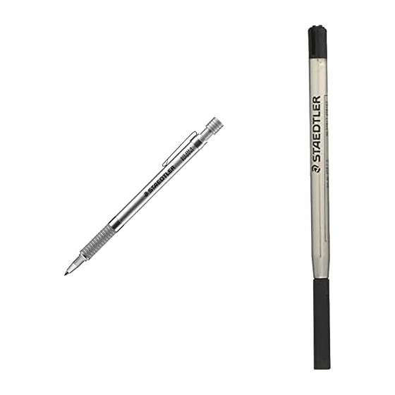 Шариковая ручка Staedtler, на масляной основе, серия Silver, 0,8 мм, 1 шт., 425 25F-9 и Стержень для шариковой ручки, на масляной основе, 0,8 мм, 1 шт., 458 F-9