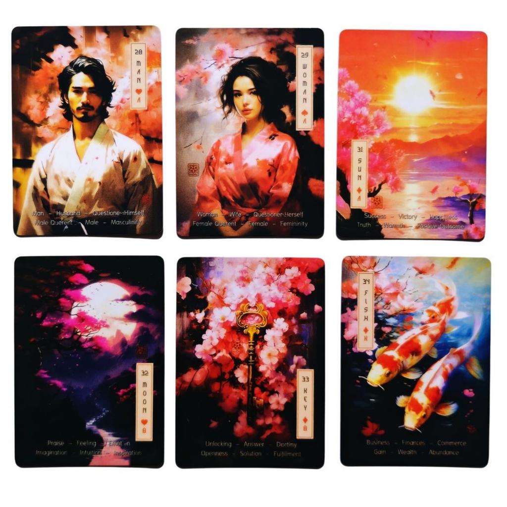 Le Sakura Lenormand Cards - 36 Card Deck with Keywords - Japanese Cherry Blossom Themed Oracle Cards 9*6cm