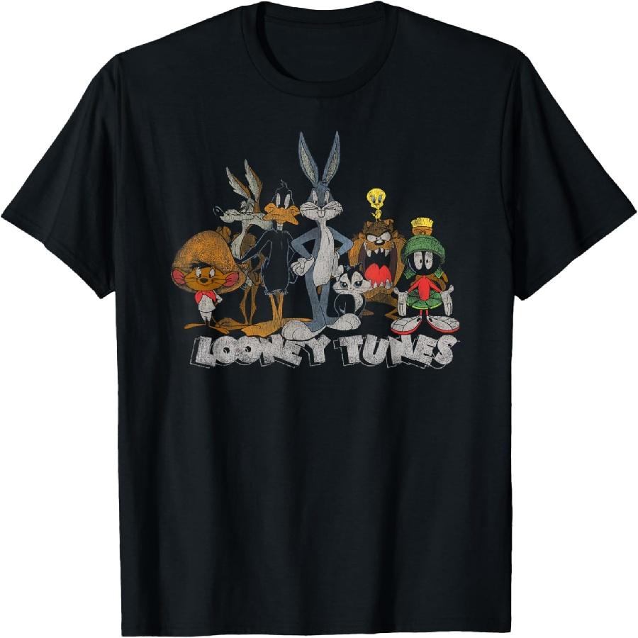 Футболка с групповым фото Looney Tunes, состаренная, lineup