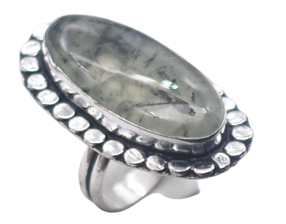 Prehnite Natural Gemstone Antique Silver Ring US Size-7 R 5067