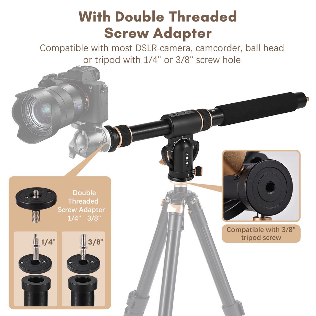 Andoer Universal Tripod Extension Arm Aluminum Alloy Detachable Extender Horizontal Centre Column