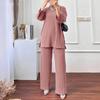 2023 Autumn/Winter Women's Long-Sleeve Top & Wide-Leg Pants Solid Color 2-Piece Casual Sportswear Set