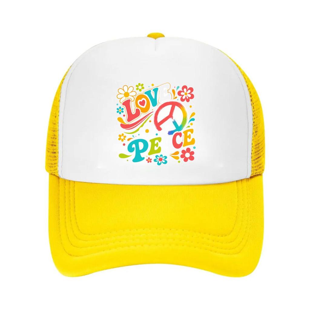 Groovy Rainbow Peace Bloom Typograph Mesh Baseball Cap Casual Hat Outdoor For Womens Unisex FeUnisex