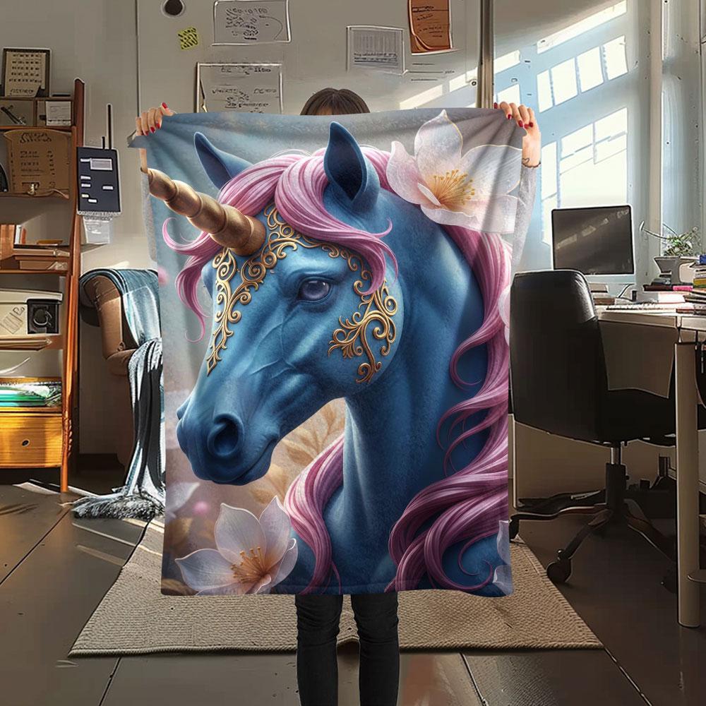 1Pc Animalswearingflowers Print Flannel Blanket, High quality Comfortable for All Seasons, Home Decor, Warmth and Comfort, Perfect for Christmas Gifts