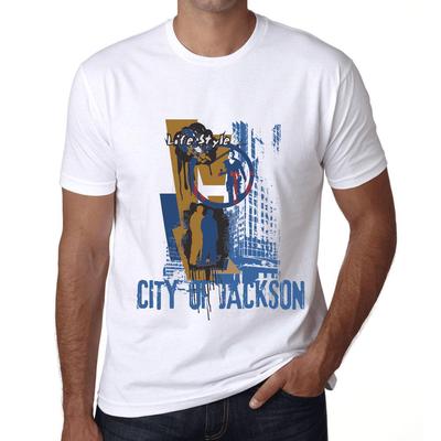 Мужская винтажная футболка Футболка с рисунком City of Jackson Lifestyle White