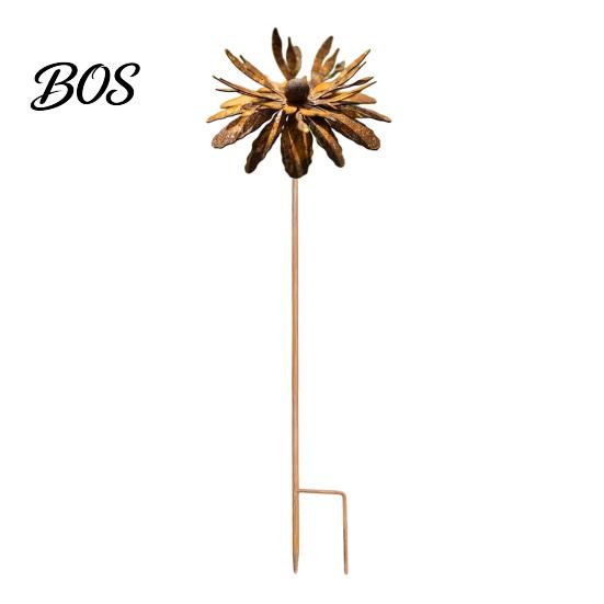 Powder Coated Garden Stake Vintage Rusty Cornflower Ground Stake, 24 Inch Metal Artistic Wire Art Outdoor Decor, Rustic Sculptures for Lawns