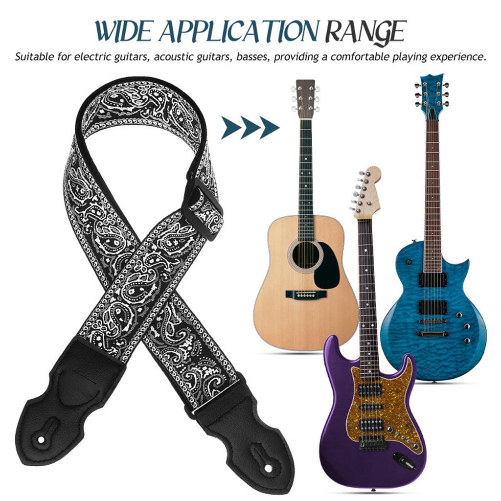 Регулируемый гитарный ремень с 6 медиаторами Наплечный ремень Кожаные концы Гитарный ремень для Бас-гитары Электро- и Акустической гитары